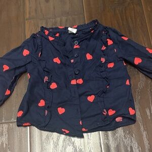 GAP Navy Button-Front Top with Red Heart Print